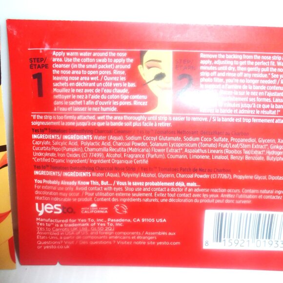 4x YES to TOMATOES 2 Step NOSE KIT Clear Skin BYE Clogged Pores Charcoal Detox - Picture 5 of 5